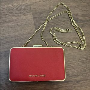 Michael Kors Red Saffiano Leather Minaudiere Clutch Crossbody